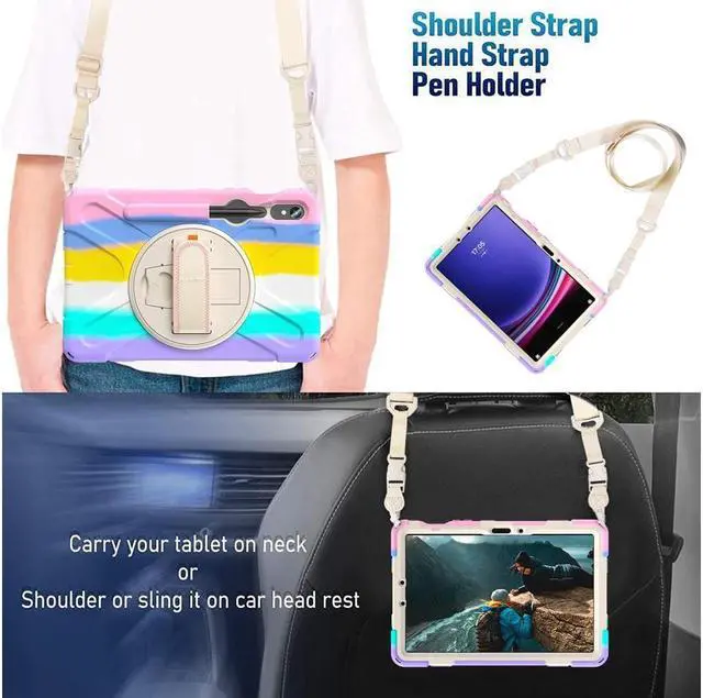 Alt view image 7 of 7 - Samsung Galaxy Tab S10 FE 10.9" 2025/S9 FE 10.9 Inch 2023/S9/S8/S7 11 Inch Case, Heavy Duty Shockproof Rugged Case with S Pen Holder, Hand Strap, Carrying Shoulder Strap, Kickstand