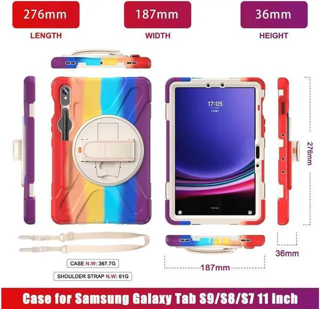 Alt view image 6 of 7 - Case for Samsung Galaxy Tab S9 11 inch 2023 / S9 FE 10.9" / S10 FE 10.9 Inch/S8 11" /S7 11 inch 2020 Case with Pen Holder Shockproof Cover with Rotatable Stand, Hand/Shoulder Strap