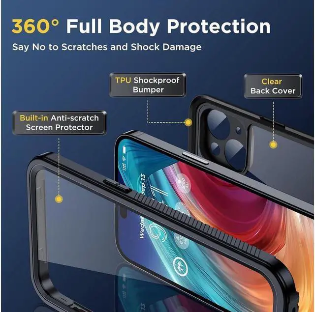 Alt view image 5 of 7 - BONAEVER for iPhone 15 Plus Case Waterproof Shockproof [IP68 Waterproof] [Built-in Screen & Lens Protector] [Du Standproof] [Real 360°] Rugged Protective Case For iPhone 15 Plus 6.7" Black