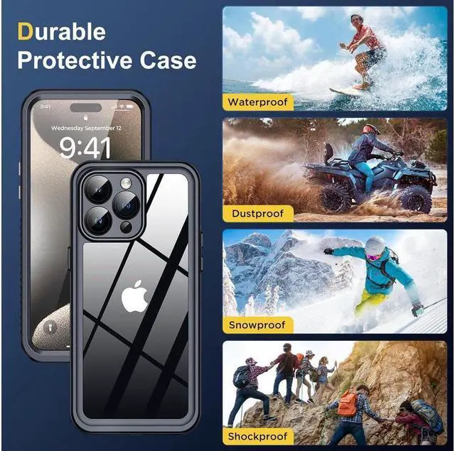 Alt view image 6 of 7 - BONAEVER for iPhone 15 Pro Case Waterproof Shockproof [IP68 Waterproof] [Built-in Screen & Lens Protector] [Du Standproof][Real 360°] Rugged Protective Case For iPhone 15 Pro 6.1 inch Black