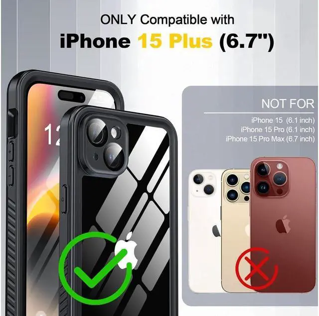 Alt view image 2 of 7 - BONAEVER for iPhone 15 Plus Case Waterproof Built-in Screen & Lens Protector [14 FT Military Drop Proof] [ Shockproof] [Du Standproof] [IP68 Underwater] Phone Case for iPhone 15 Plus 6.7 inch