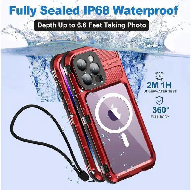 Alt view image 2 of 7 - BONAEVER Waterproof Case for iPhone 15 Pro Max 6.7 inch Built-in [Screen Protector] [IP68 Water Proof] [14FT Military Grade Shockproof] Metal Aluminum Protective Drop Protection Cover