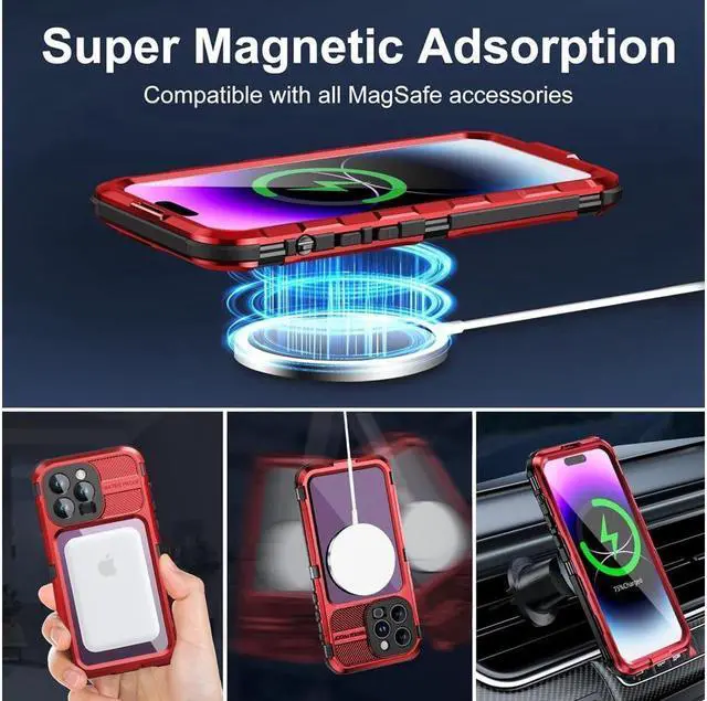 Alt view image 5 of 7 - BONAEVER Waterproof Case for iPhone 15 Pro Max 6.7 inch Built-in [Screen Protector] [IP68 Water Proof] [14FT Military Grade Shockproof] Metal Aluminum Protective Drop Protection Cover