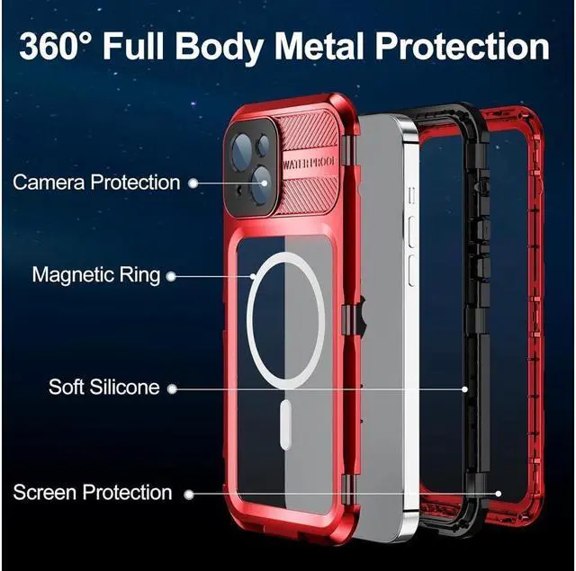 Alt view image 4 of 7 - BONAEVER Waterproof Case for iPhone 15 6.1 inch Built-in [Screen Protector] [IP68 Water Proof] [14FT Military Grade Shockproof] Metal Aluminum Protective Drop Protection Cover for iPhone 15 6.1"