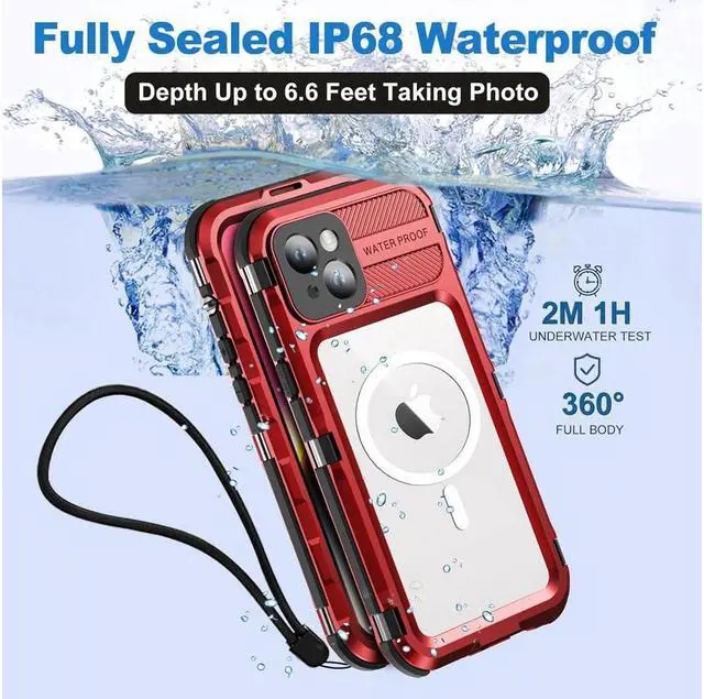 Alt view image 2 of 7 - BONAEVER Waterproof Case for iPhone 15 6.1 inch Built-in [Screen Protector] [IP68 Water Proof] [14FT Military Grade Shockproof] Metal Aluminum Protective Drop Protection Cover for iPhone 15 6.1"