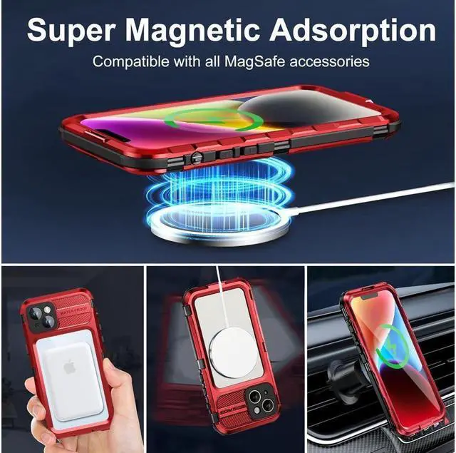 Alt view image 3 of 7 - BONAEVER Waterproof Case for iPhone 15 6.1 inch Built-in [Screen Protector] [IP68 Water Proof] [14FT Military Grade Shockproof] Metal Aluminum Protective Drop Protection Cover for iPhone 15 6.1"