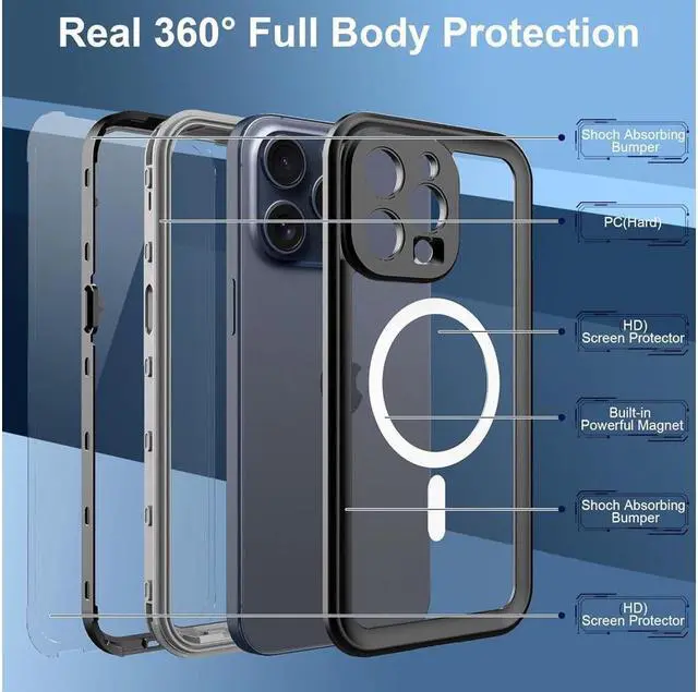 Alt view image 3 of 7 - for iPhone 15 Pro 6.1 inch Waterproof Case Magnetic, [Compatible with MagSafe][with Screen Protector][IP68 Underwater][15FT Military Dropproof][Dustproof] Phone Cover for iPhone 15 Pro 6.1" Red