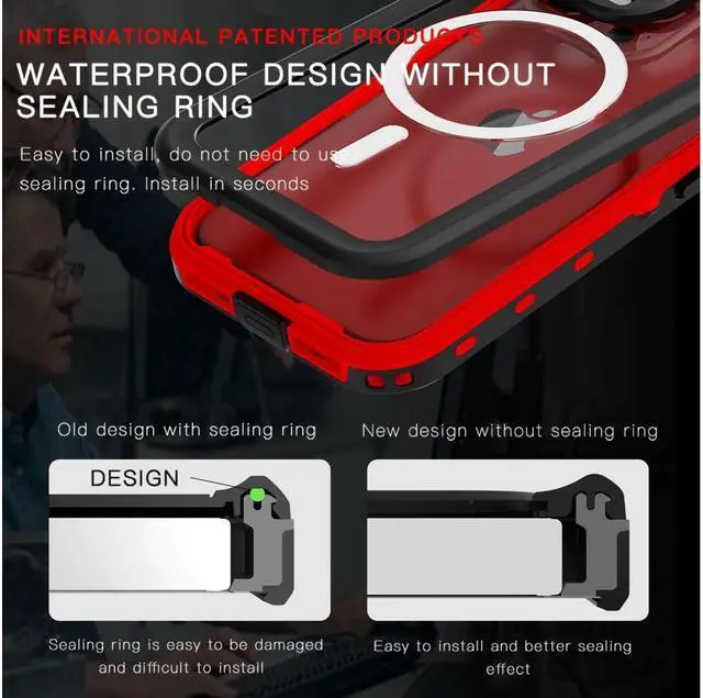 Alt view image 3 of 7 - for iPhone 15 Pro 6.1 inch Waterproof Case Magnetic, [Compatible with MagSafe][with Screen Protector][IP68 Underwater][15FT Military Dropproof][Dustproof] Phone Cover for iPhone 15 Pro 6.1" Red