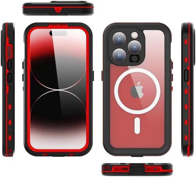 Alt view image 7 of 7 - for iPhone 15 Pro 6.1 inch Waterproof Case Magnetic, [Compatible with MagSafe][with Screen Protector][IP68 Underwater][15FT Military Dropproof][Dustproof] Phone Cover for iPhone 15 Pro 6.1" Red