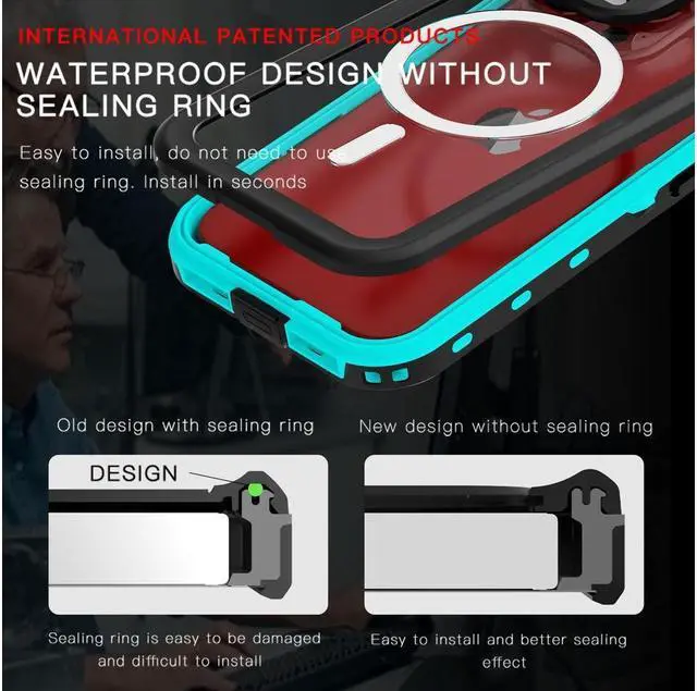 Alt view image 6 of 7 - for iPhone 15 Pro 6.1 inch Waterproof Case Magnetic, [Compatible with MagSafe][with Screen Protector][IP68 Underwater][15FT Military Dropproof][Dustproof] Phone Cover for iPhone 15 Pro 6.1" Red