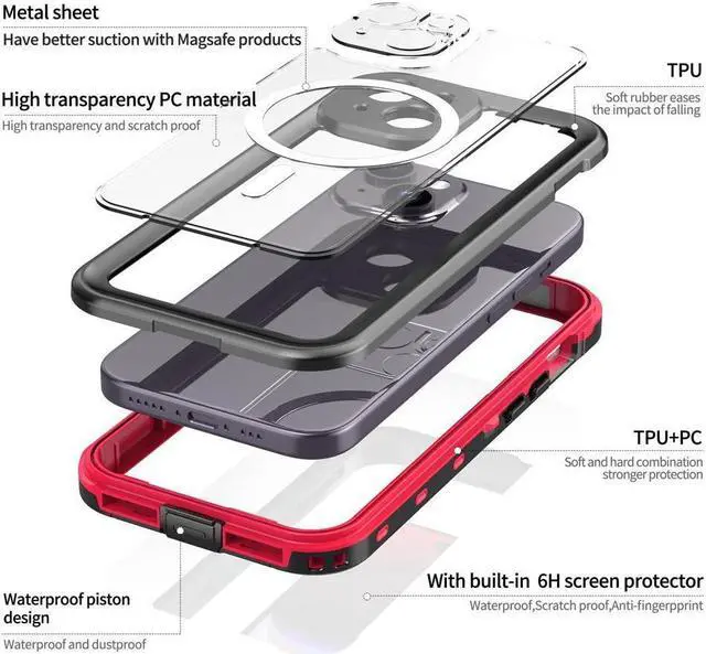Alt view image 7 of 7 - BONAEVER for iPhone 15 6.1 inch Waterproof Case Magnetic [Compatible with MagSafe][with Screen Protector][IP68 Underwater][15FT Military Dropproof][Du Standproof] Phone Cover for iPhone 15 6.1" Blue