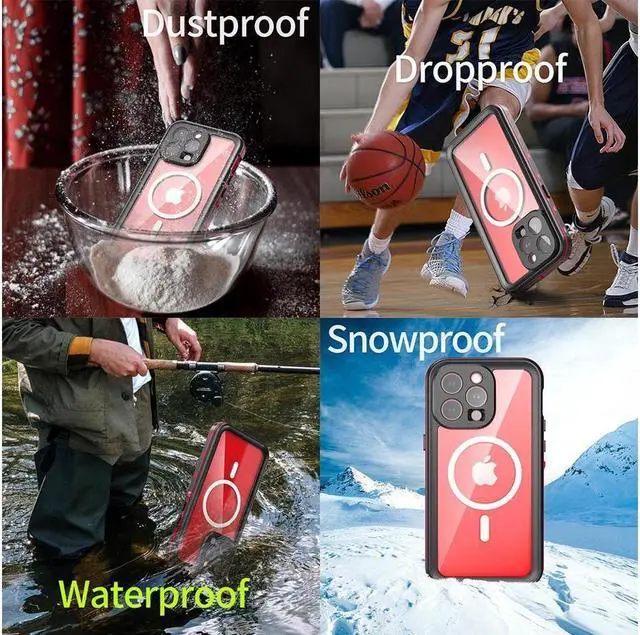 Alt view image 2 of 7 - BONAEVER for iPhone 15 Pro Max 6.7 inch Waterproof Case Magnetic [Compatible with MagSafe][with Screen Protector][IP68 Underwater][Du Standproof] Phone Cover for iPhone 15 Pro Max 6.7" Red