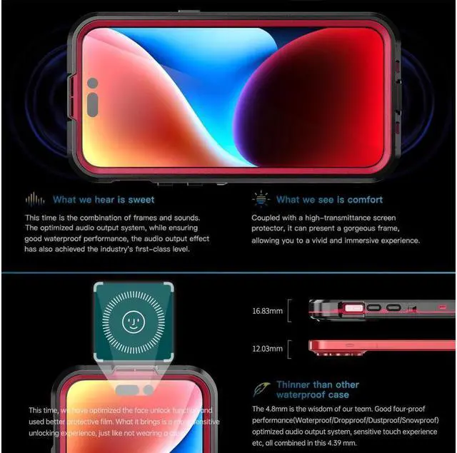 Alt view image 3 of 7 - BONAEVER for iPhone 15 Pro Max 6.7 inch Waterproof Case Magnetic [Compatible with MagSafe][with Screen Protector][IP68 Underwater][Du Standproof] Phone Cover for iPhone 15 Pro Max 6.7" Red