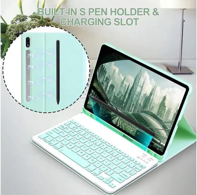 Alt view image 4 of 7 - BONAEVER Keyboard Case with Wireless Mouse Combo for 12.4 inch Samsung Galaxy Tab S8 Plus 2022 / S7 FE 2021 / S7 Plus 2020 Smart Folio Cover with Magnetic Wireless Keyboard Bluetooth Mice