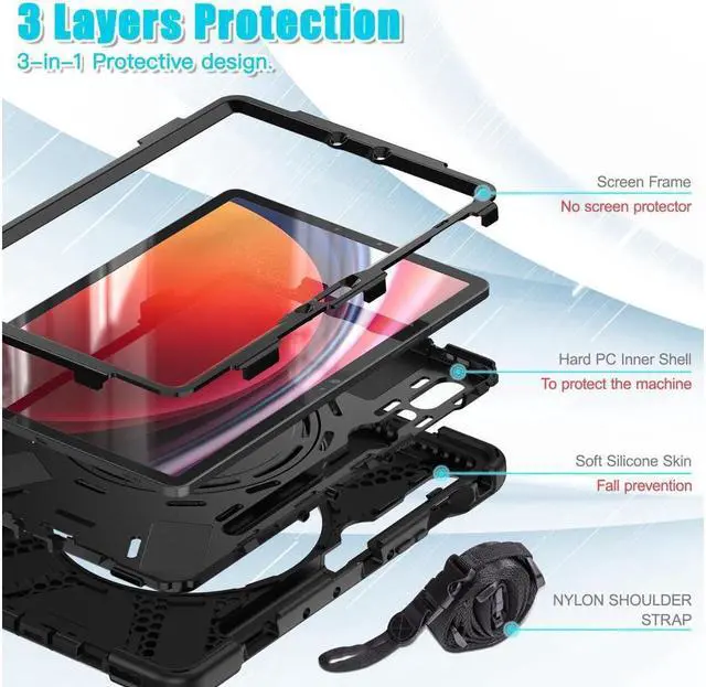 Alt view image 4 of 7 - Samsung Galaxy Tab S9 2023 / S8 2022 / S7 11 inch 2020 Case with S Pen Holder SM-X710/X716B/X718U/SM-X700/SM-706/SM-T870/SM-T875/SM-T878, Shockproof Protective Cover with Hand/Shoulder Strap, Stand
