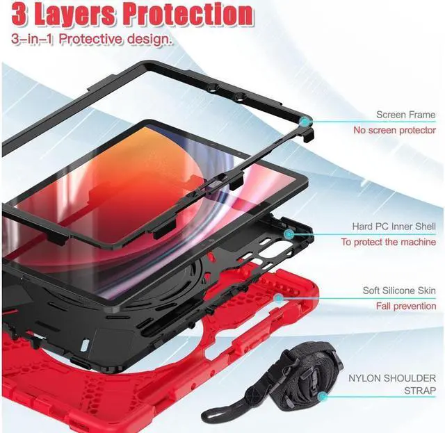Alt view image 4 of 7 - Samsung Galaxy Tab S9 2023 / S8 2022 / S7 11 inch 2020 Case with S Pen Holder SM-X710/X716B/X718U/SM-X700/SM-706/SM-T870/SM-T875/SM-T878, Shockproof Protective Cover with Hand/Shoulder Strap, Stand