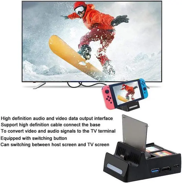 Alt view image 7 of 7 - BONAEVER Switch TV Dock with HDMI Cable Portable Charger Station for Nintendo Switch with USB 3.0 Port with 4 GameCard Standores