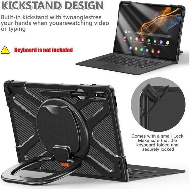 Alt view image 6 of 7 - BONAEVER Protective Case for Samsung Galaxy Tab S8 Ultra 14.6 inch SM-X900 SM-X906 Shockproof Cover with Stand and & Shoulder Strap Pen Holder