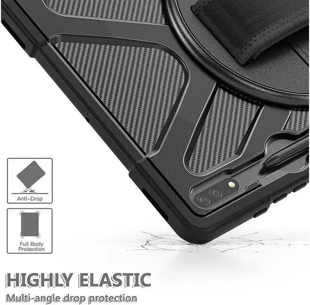 Alt view image 4 of 6 - BONAEVER For Samsung Galaxy Tab S8 Ultra 14.6 inch Case SM-X900 SM-X906 Shockproof Cover Rugged Case with Stand and & Shoulder Strap Pen Holder Black