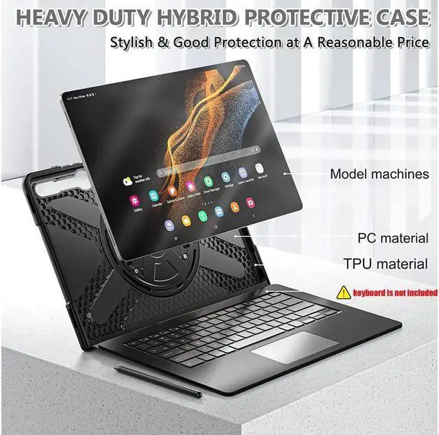 Alt view image 6 of 6 - BONAEVER For Samsung Galaxy Tab S8 Ultra 14.6 inch Case SM-X900 SM-X906 Shockproof Cover Rugged Case with Stand and & Shoulder Strap Pen Holder Black