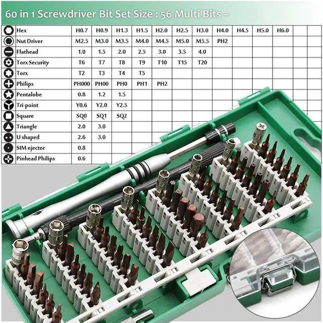 Alt view image 4 of 7 - BONAEVER Precision Screwdriver Set 60 in 1 Magnetic Driver Kit with 56 Mini Multi Bit Sets Professional Repair Tool Kit for Iphone Ipad Macbook PC Laptop PS4 Xbox Watches Smartphones