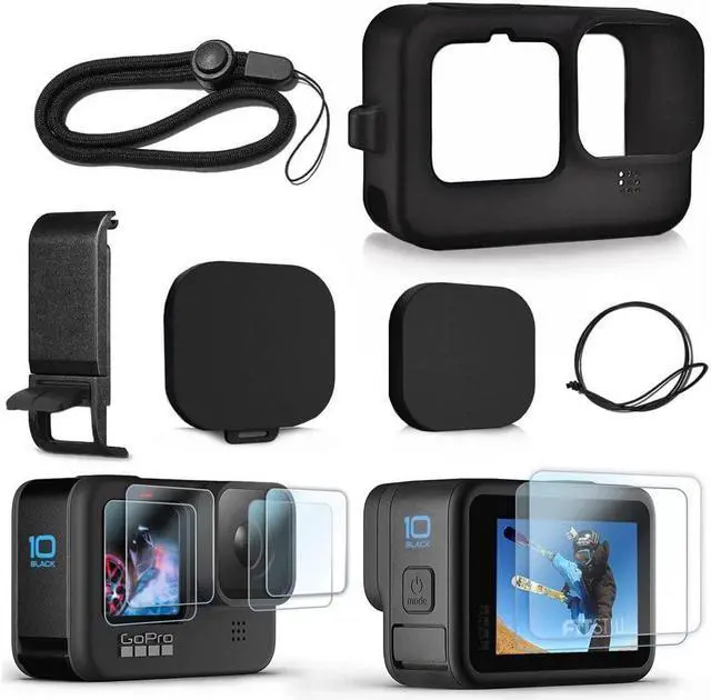 Main image of BONAEVER Silicone Sleeve Case for Go Pro Hero 11 / Hero 10 / Hero 9 Black Battery Side Cover & Screen Protectors & Lens Caps & Lanyard for Go Pro Hero 11 /10 / 9