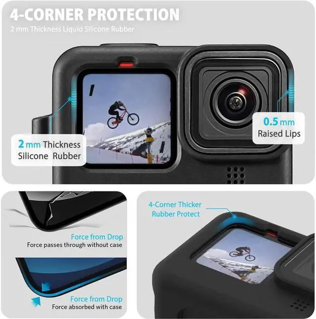 Alt view image 5 of 7 - BONAEVER Silicone Sleeve Case for Go Pro Hero 11 / Hero 10 / Hero 9 Black Battery Side Cover & Screen Protectors & Lens Caps & Lanyard for Go Pro Hero 11 /10 / 9
