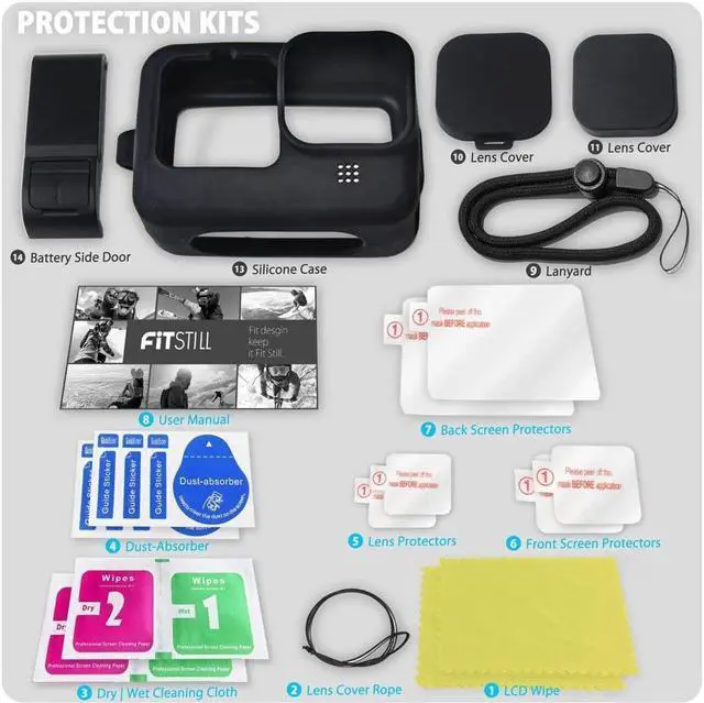 Alt view image 6 of 7 - BONAEVER Silicone Sleeve Case for Go Pro Hero 11 / Hero 10 / Hero 9 Black Battery Side Cover & Screen Protectors & Lens Caps & Lanyard for Go Pro Hero 11 /10 / 9