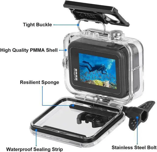 Alt view image 3 of 7 - BONAEVER Waterproof Case with 3-Pack Dive Filter for GoPro Hero 12 Hero 11 Hero 10 Hero 9 Black Supports 60M/196FT Underwater Scuba Snorkeling Deep Diving with Red Magenta Filter