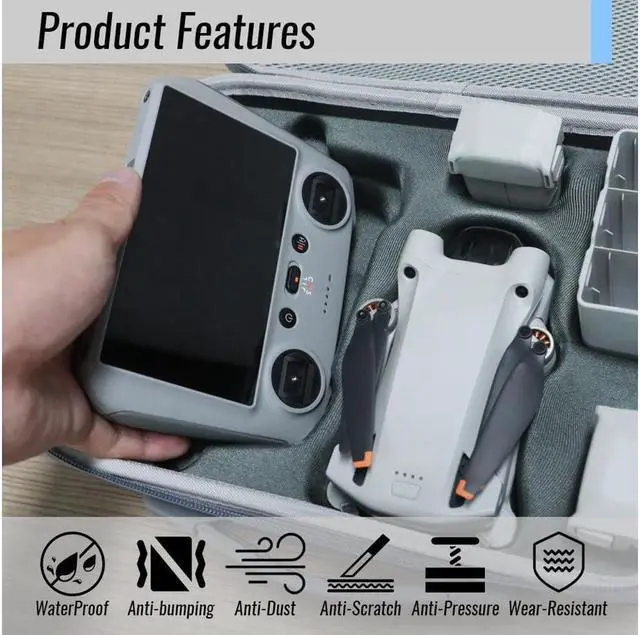 Alt view image 6 of 7 - BONAEVER Mini 3 Pro Drone Case for Mini 3 /Mini 3 Pro DroneWaterproof Travel Bag Professional Storage Drone Case for DJI RC/RC N1 Controller Mini 3 Pro Accessories (CASE ONLY)