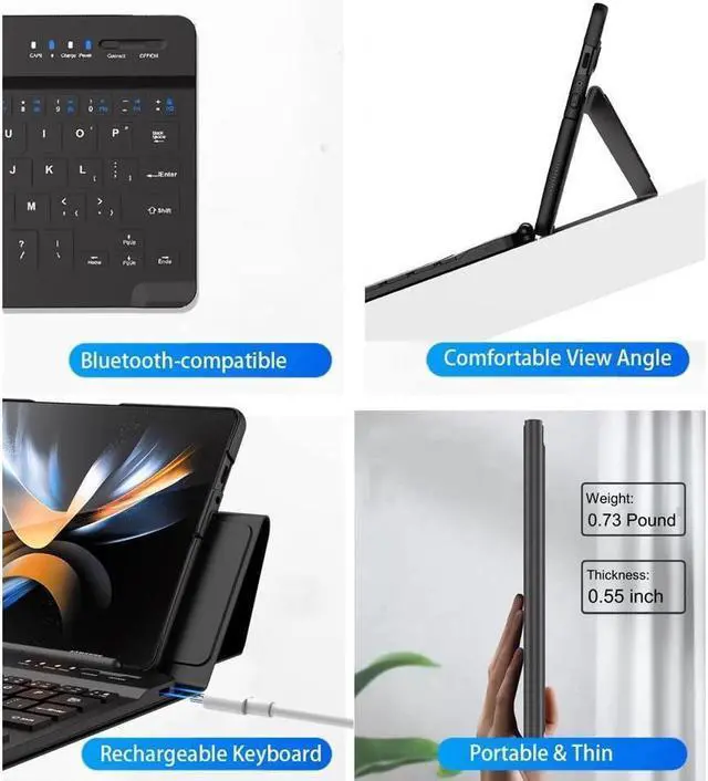 Alt view image 7 of 7 - BONAEVER Wireless Bluetooth Keyboard Flip Leather Travel Carrying Case Cover with Stand for Samsung Galaxy Z Fold 5 / Fold 4 / Fold 2 / Galaxy Z Fold 3 / Google Pixel Fold