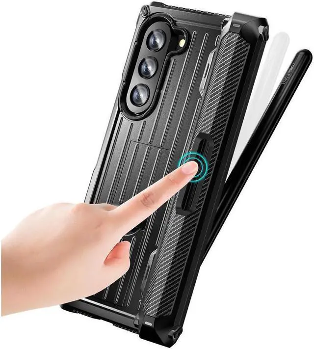 Alt view image 4 of 7 - BONAEVER Case for Samsung Galaxy Z Fold 5 5G 2023 Military-Grade Full-Body Shockproof Phone Cover Rugged Bumper Case with Built-in Screen Protector & Stand and & S Pen Slot