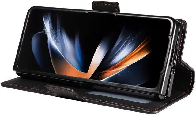 Alt view image 2 of 7 - BONAEVER For Samsung Galaxy Galaxy Z Fold 5 Case Premium PU Leather Cover TPU Bumper with Card Holder Stand andidden Magnetic Shockproof Flip Wallet Case for Galaxy Z Fold 5 5G 2023 Released