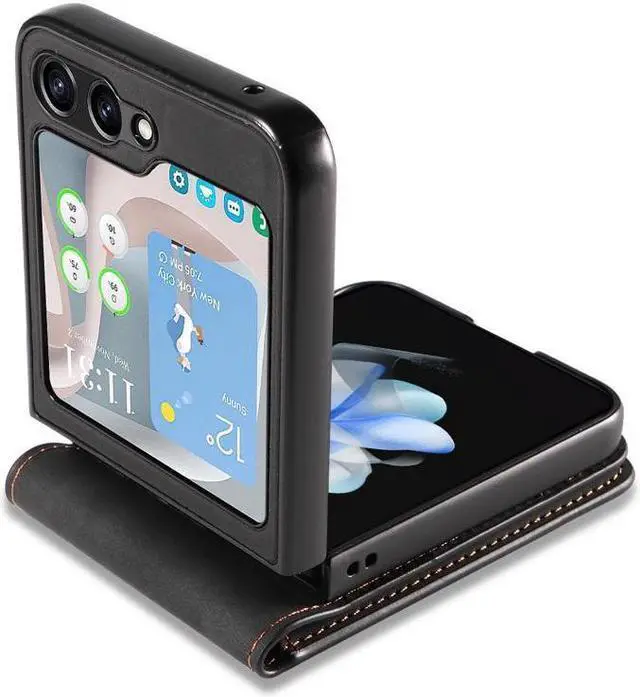 Alt view image 2 of 7 - BONAEVER For Samsung Galaxy Z Flip 5 5G 2023 Case Premium PU Leather Cover with Card Holder Magnetic Shockproof Phone Cover Flip Wallet Case