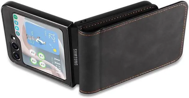 Alt view image 3 of 7 - BONAEVER For Samsung Galaxy Z Flip 5 5G 2023 Case Premium PU Leather Cover with Card Holder Magnetic Shockproof Phone Cover Flip Wallet Case