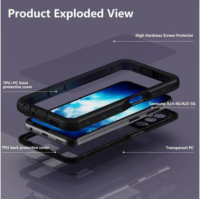 Alt view image 6 of 7 - BONAEVER Waterproof Case for Samsung Galaxy A24 4G / Galaxy A25 5G Snowproof Du Standproof Shockproof IP68 Certified Protection Fully Sealed Underwater Protective Cover