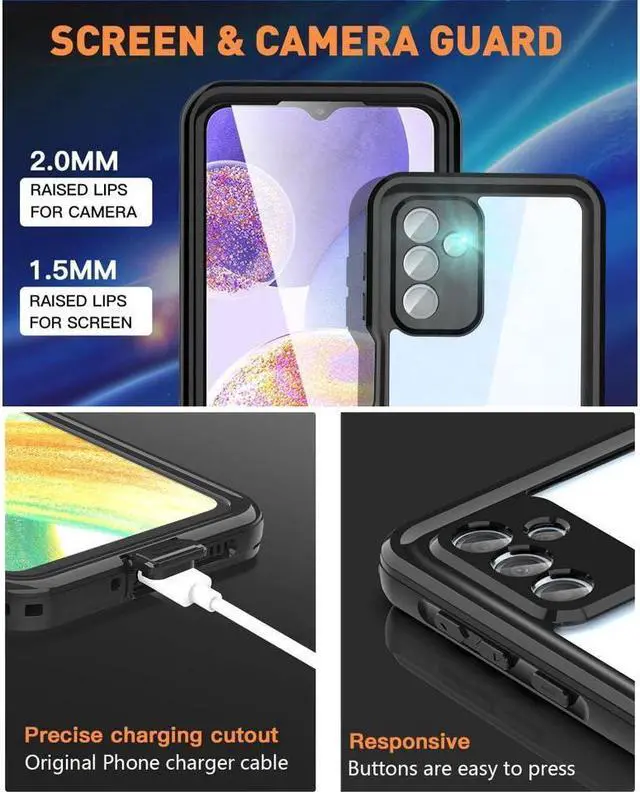 Alt view image 3 of 7 - BONAEVER For Samsung Galaxy A24 4G / Galaxy A25 5G Waterproof Case with Built-in Screen Protector Full Protection Shockproof Dustdproof Underwater Phone Cover