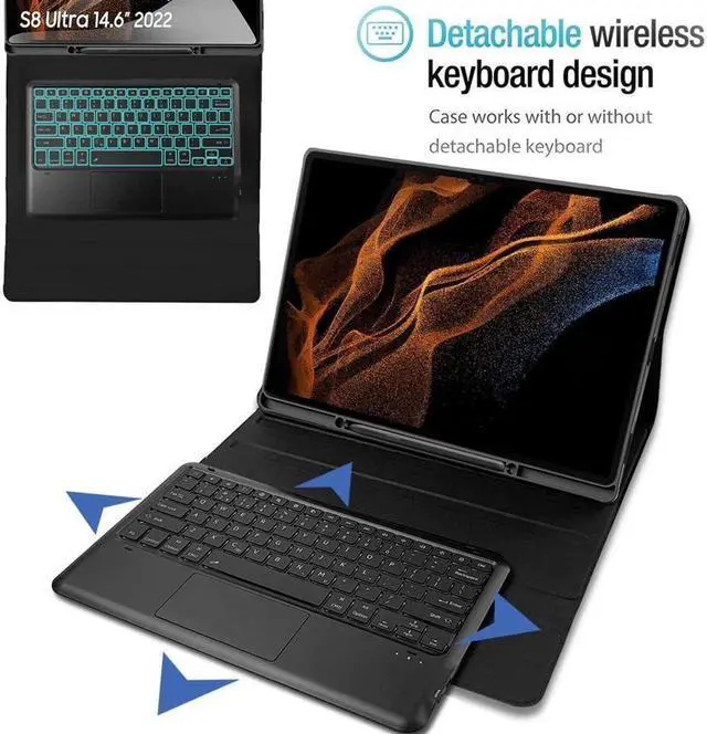 Alt view image 4 of 7 - BONAEVER Bluetooth Touchpad Keyboard Case for Samsung Galaxy Tab S9 11 Inch 2023 Model SM-X710 SM-X716B SM-X718U 7 Colors Backlight Wireless Trackpad Keyboard & Slim PU Stand Cover with Pen Holder