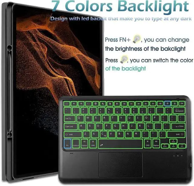 Alt view image 6 of 7 - BONAEVER Bluetooth Touchpad Keyboard Case for Samsung Galaxy Tab S9 11 Inch 2023 Model SM-X710 SM-X716B SM-X718U 7 Colors Backlight Wireless Trackpad Keyboard & Slim PU Stand Cover with Pen Holder