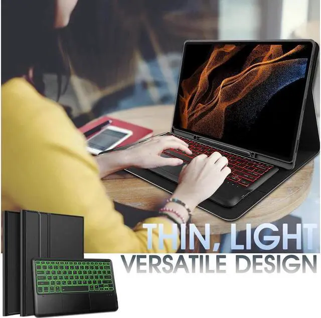Alt view image 7 of 7 - BONAEVER Bluetooth Touchpad Keyboard Case for Samsung Galaxy Tab S9 11 Inch 2023 Model SM-X710 SM-X716B SM-X718U 7 Colors Backlight Wireless Trackpad Keyboard & Slim PU Stand Cover with Pen Holder