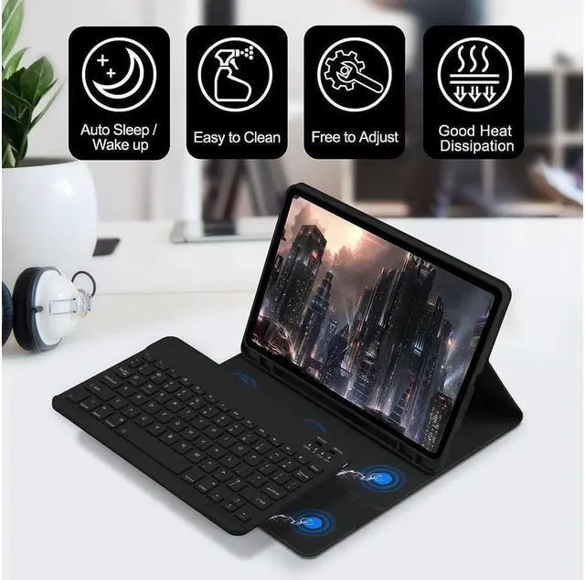 Alt view image 4 of 7 - BONAEVER Keyboard Case with Wireless Mouse Combo for 12.4 inch Samsung Galaxy Tab S8 Plus 2022 / S7 FE 2021 / S7 Plus 2020 Smart Folio Cover with Magnetic Wireless Keyboard Bluetooth Mice
