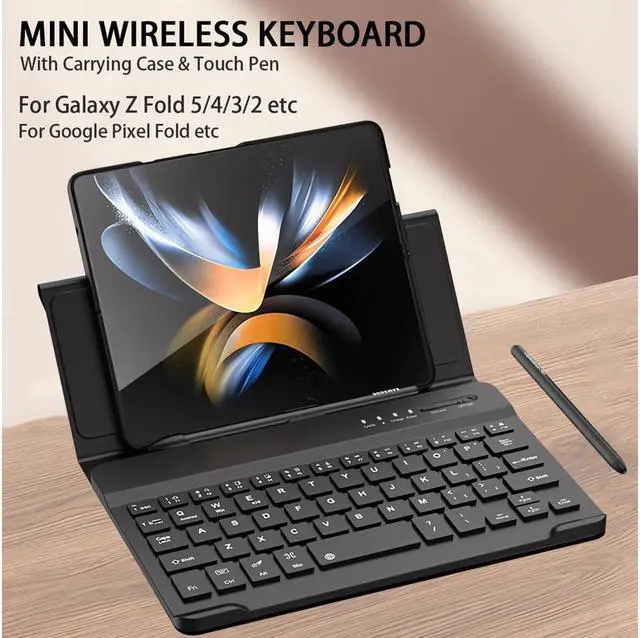 Alt view image 2 of 7 - BONAEVER Wireless Bluetooth Keyboard Flip Leather Travel Carrying Case Cover with Stand for Samsung Galaxy Z Fold 5 / Fold 4 / Fold 2 / Galaxy Z Fold 3 / Google Pixel Fold