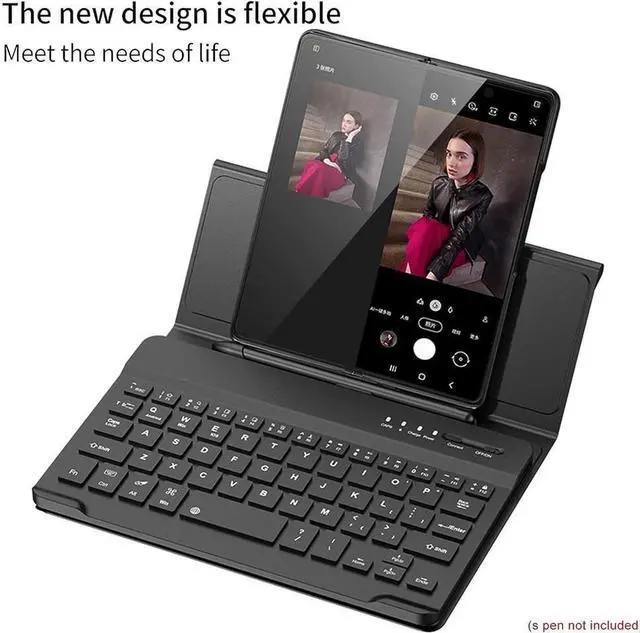 Alt view image 4 of 7 - BONAEVER Wireless Bluetooth Keyboard Flip Leather Travel Carrying Case Cover with Stand for Samsung Galaxy Z Fold 5 / Fold 4 / Fold 2 / Galaxy Z Fold 3 / Google Pixel Fold