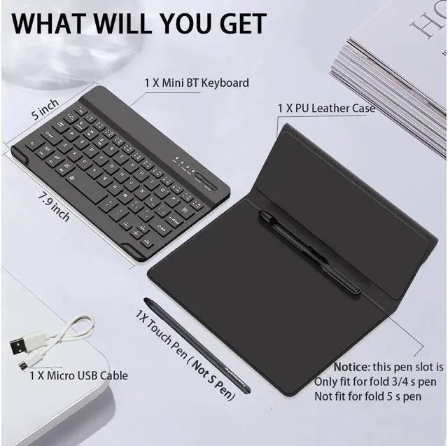 Alt view image 5 of 7 - BONAEVER Wireless Bluetooth Keyboard Flip Leather Travel Carrying Case Cover with Stand for Samsung Galaxy Z Fold 5 / Fold 4 / Fold 2 / Galaxy Z Fold 3 / Google Pixel Fold