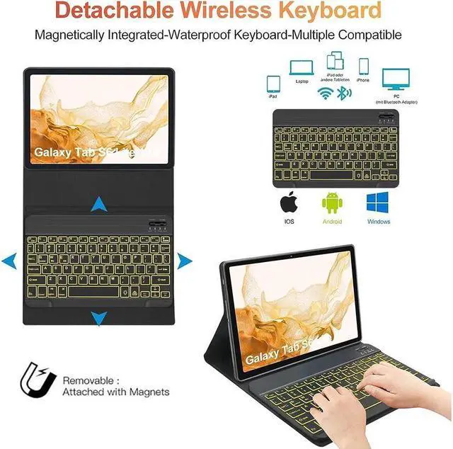 Alt view image 3 of 7 - BONAEVER Keyboard Case with Mouse Combo for Samsung Galaxy Tab S10 Plus / S9 Plus / S9 FE Plus / S8 Plus 12.4 inch Smart Folio Cover with 7 Colors Backlit Magnetic Wireless Keyboard