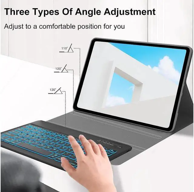 Alt view image 2 of 7 - BONAEVER Keyboard Case with Mouse Combo for Samsung Galaxy Tab S10 Plus / S9 Plus / S9 FE Plus / S8 Plus 12.4 inch Smart Folio Cover with 7 Colors Backlit Magnetic Wireless Keyboard