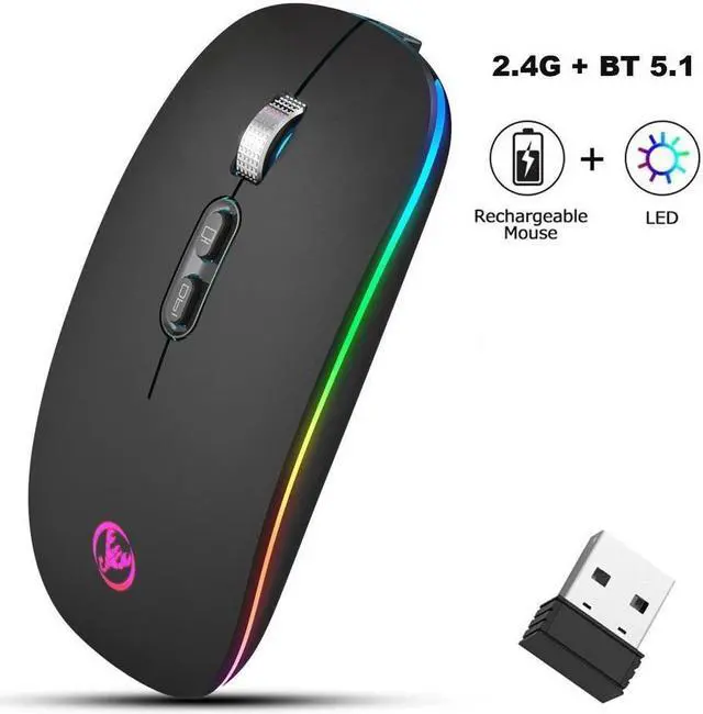 Main image of BONAEVER Slim Silent Wireless Mouse LED Dual Mode (Bluetooth 5.1 2.4G Wireless) Rechargeable Ergonomic Mice with 3 Adjustable DPI for iPad OS PC Laptop Surface Pro MacBook Windows Mac OS