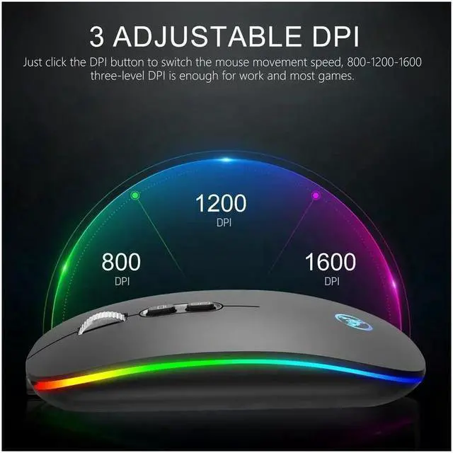 Alt view image 5 of 7 - BONAEVER Slim Silent Wireless Mouse LED Dual Mode (Bluetooth 5.1 2.4G Wireless) Rechargeable Ergonomic Mice with 3 Adjustable DPI for iPad OS PC Laptop Surface Pro MacBook Windows Mac OS