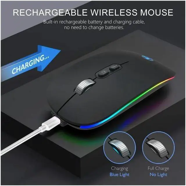Alt view image 4 of 7 - BONAEVER Slim Silent Wireless Mouse LED Dual Mode (Bluetooth 5.1 2.4G Wireless) Rechargeable Ergonomic Mice with 3 Adjustable DPI for iPad OS PC Laptop Surface Pro MacBook Windows Mac OS