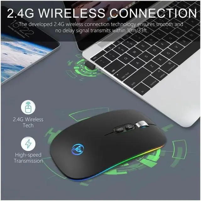 Alt view image 3 of 7 - BONAEVER Slim Silent Wireless Mouse LED Dual Mode (Bluetooth 5.1 2.4G Wireless) Rechargeable Ergonomic Mice with 3 Adjustable DPI for iPad OS PC Laptop Surface Pro MacBook Windows Mac OS